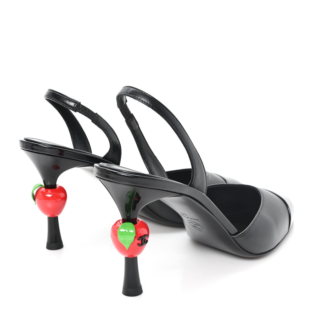 Lambskin Patent Cap Toe CC Apple Slingback Pumps 40 Black