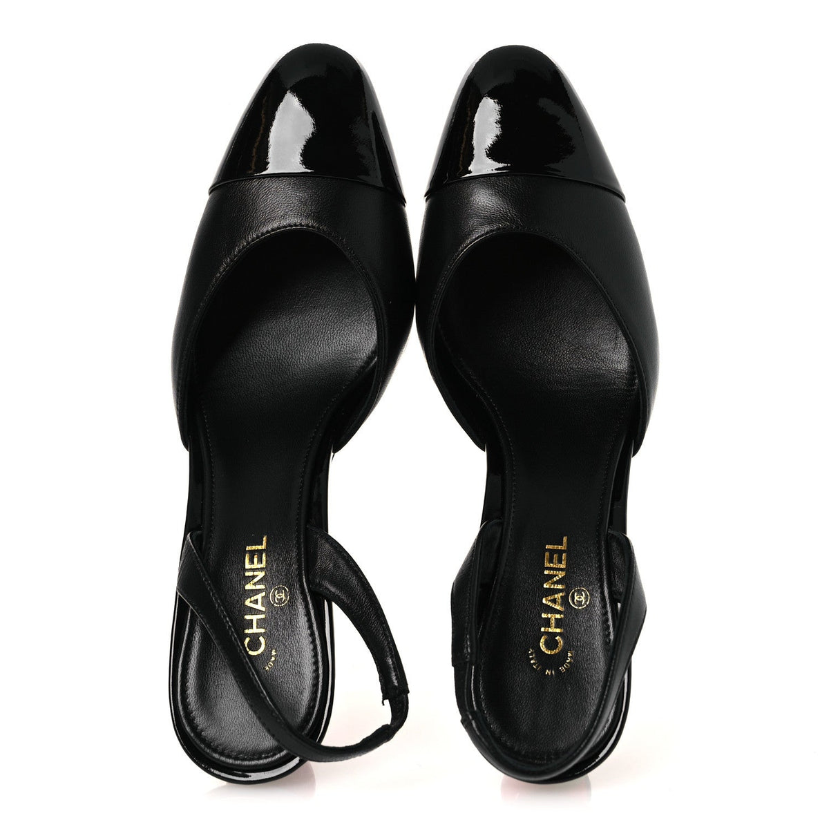 Lambskin Patent Cap Toe CC Apple Slingback Pumps 37 Black