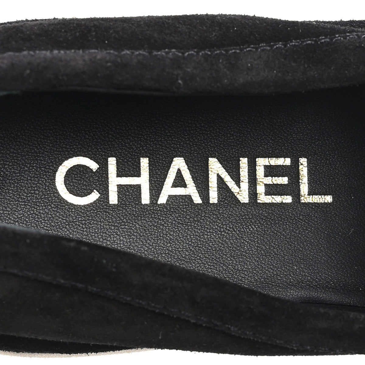 Suede Calfskin Pearl CC Moccasin Loafers 38.5 Black