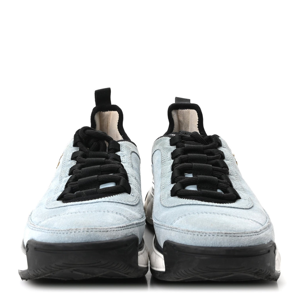 Suede Calfskin Nylon Grosgrain CC Sneakers 38.5 Light Blue