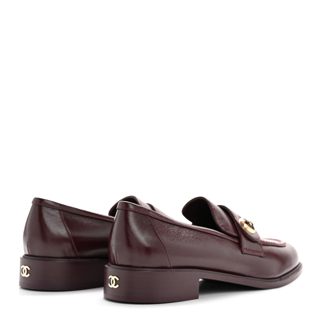 Shiny Calfskin CC Mocassin Loafers 39 Burgundy