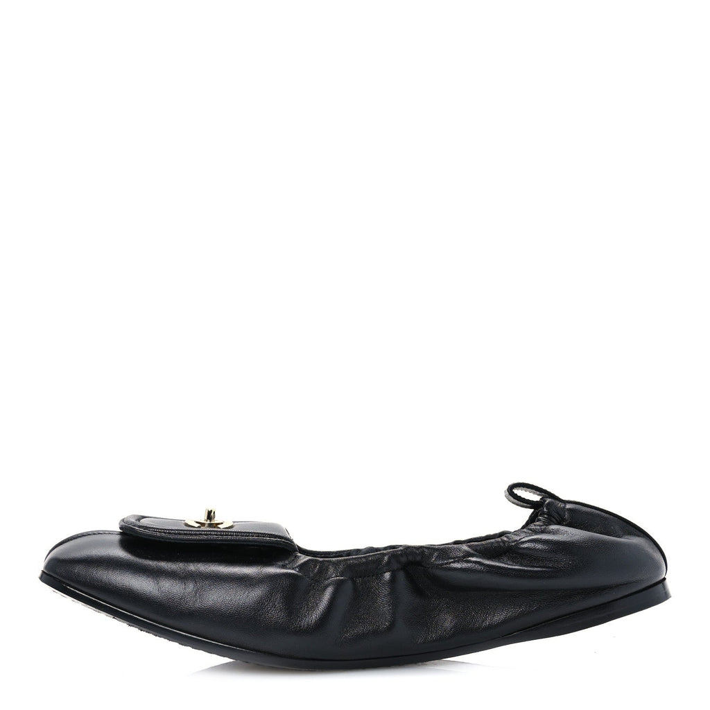 Lambskin CC Turnlock Ballerina Flats 39.5 Black