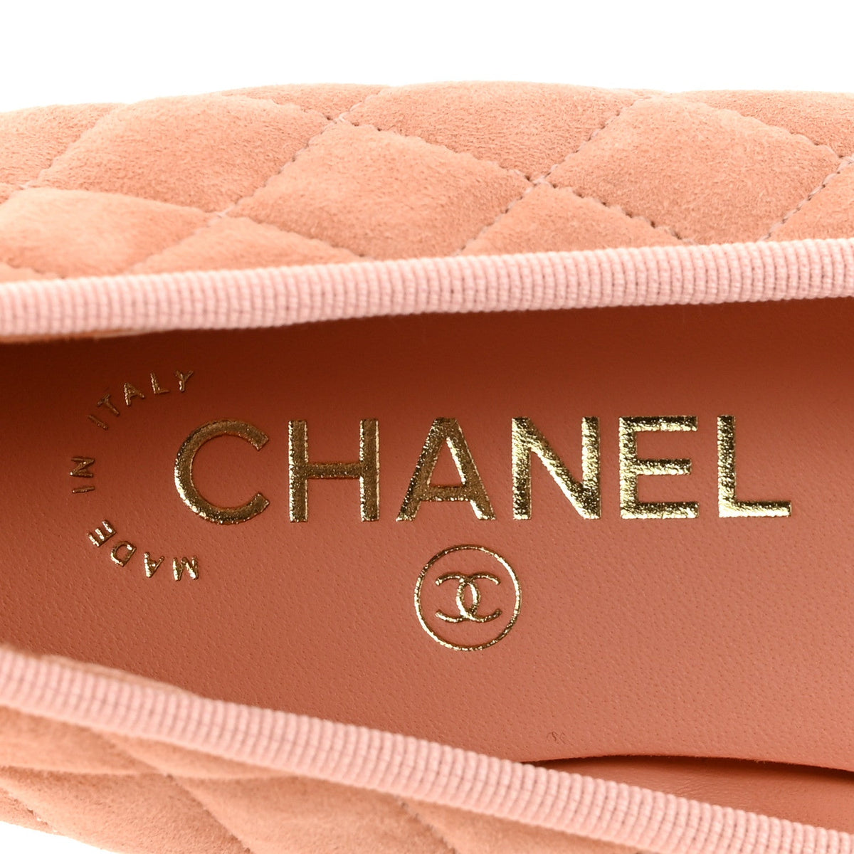 Suede Kidskin Quilted Cap Toe CC Ballerina Flats 38.5 Light Orange