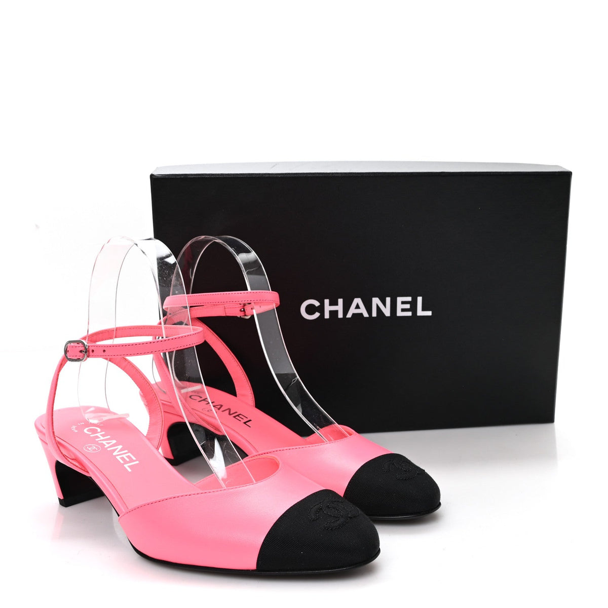 Lambskin Grosgrain Cap Toe CC Slingback Pumps 37 Coral Black