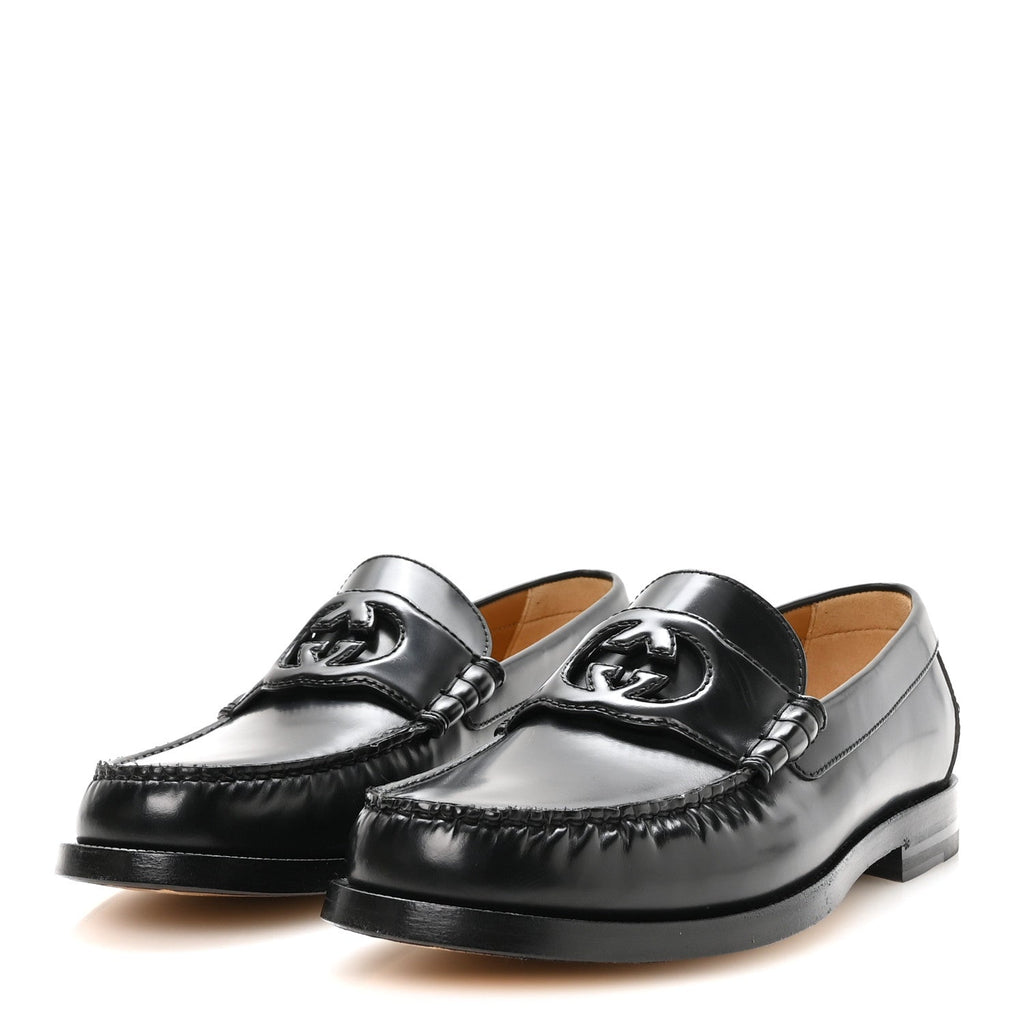Calfskin Mens Interlocking G Millennial Ribot Loafers 8 Black