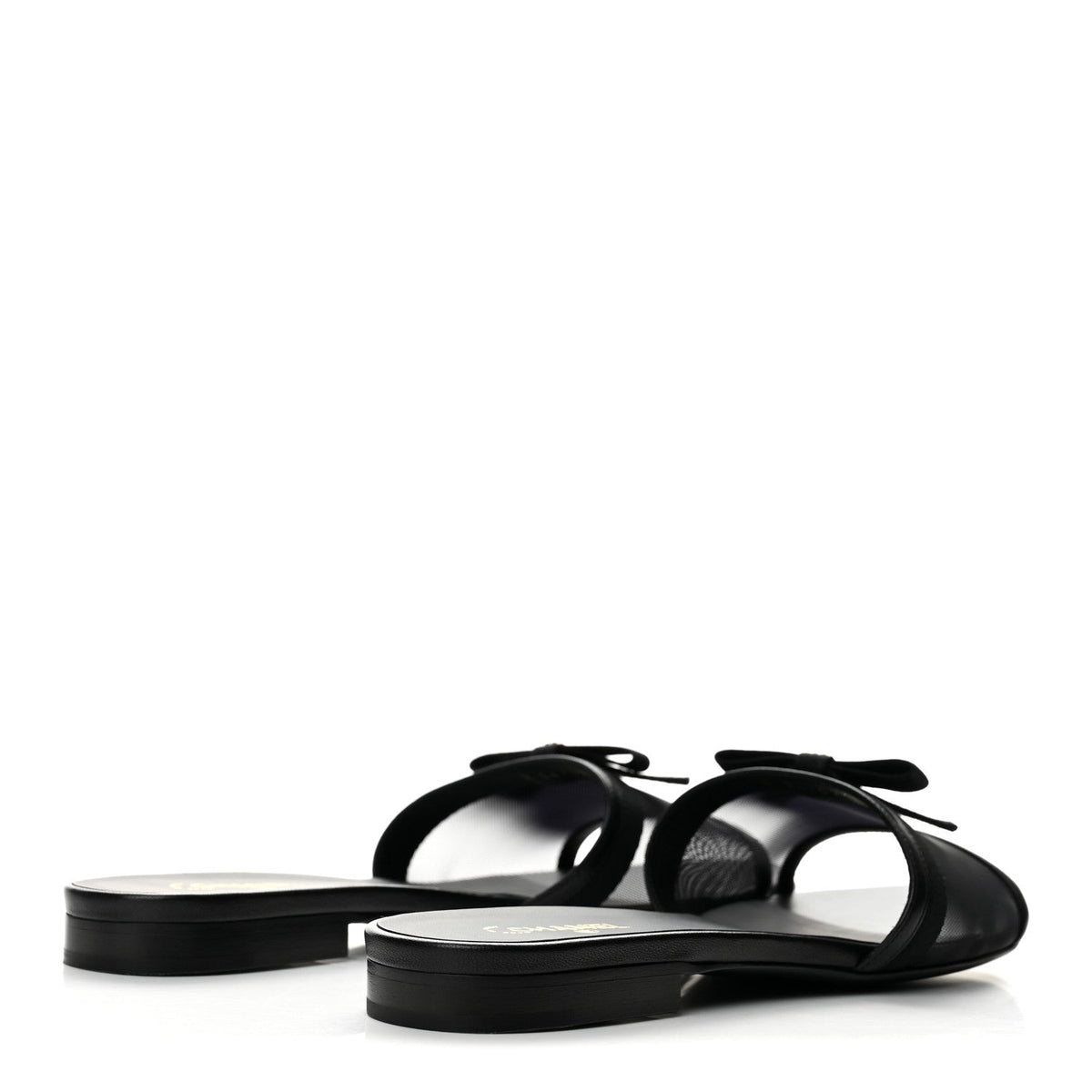 Mesh Lambskin CC Bow Mules 40 Black