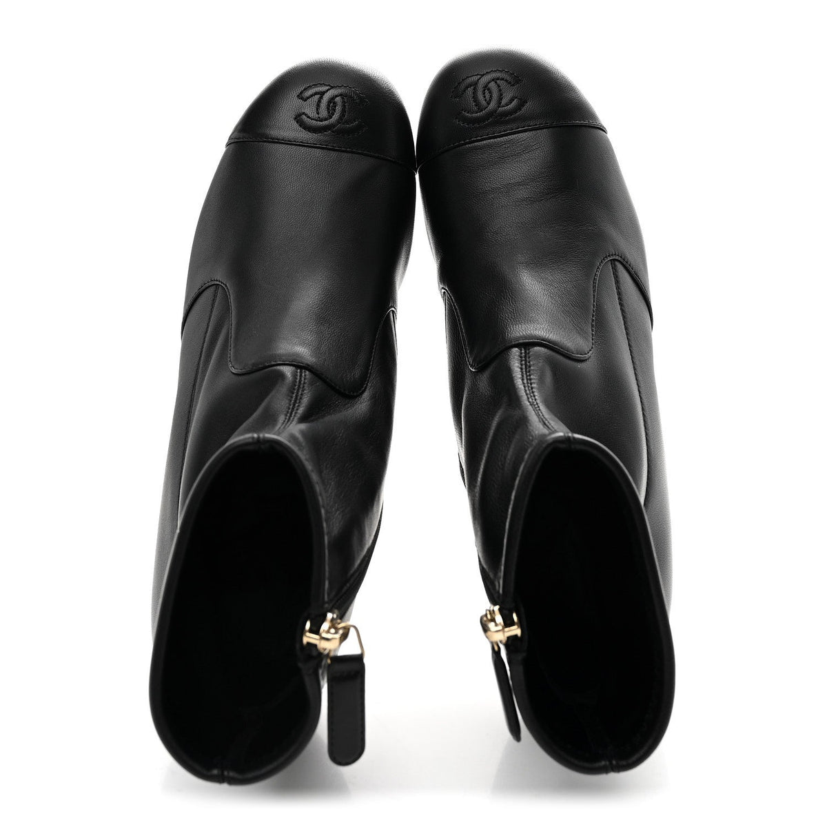 Stretch Lambskin Cap Toe CC Short Boots 38 Black