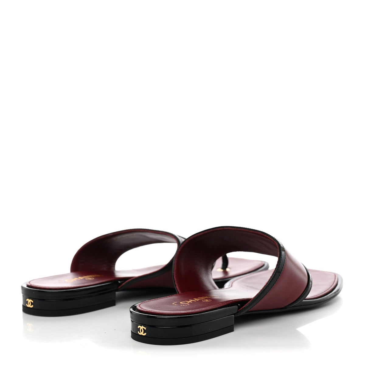 Lambskin Patent Calfskin CC Thong Sandals 37 Burgundy Black