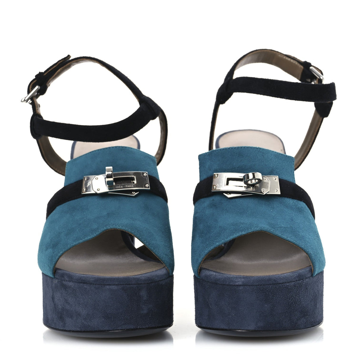 Suede Goatskin Calas Sandals 37.5 Vert Oxford Bleu Celeste Black