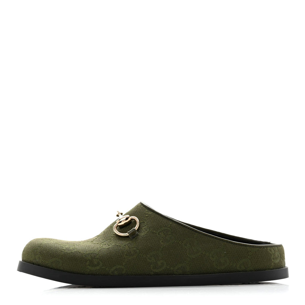 New Canvas Monogram GG Granada Kid Womens Horsebit Mules 35.5 Green