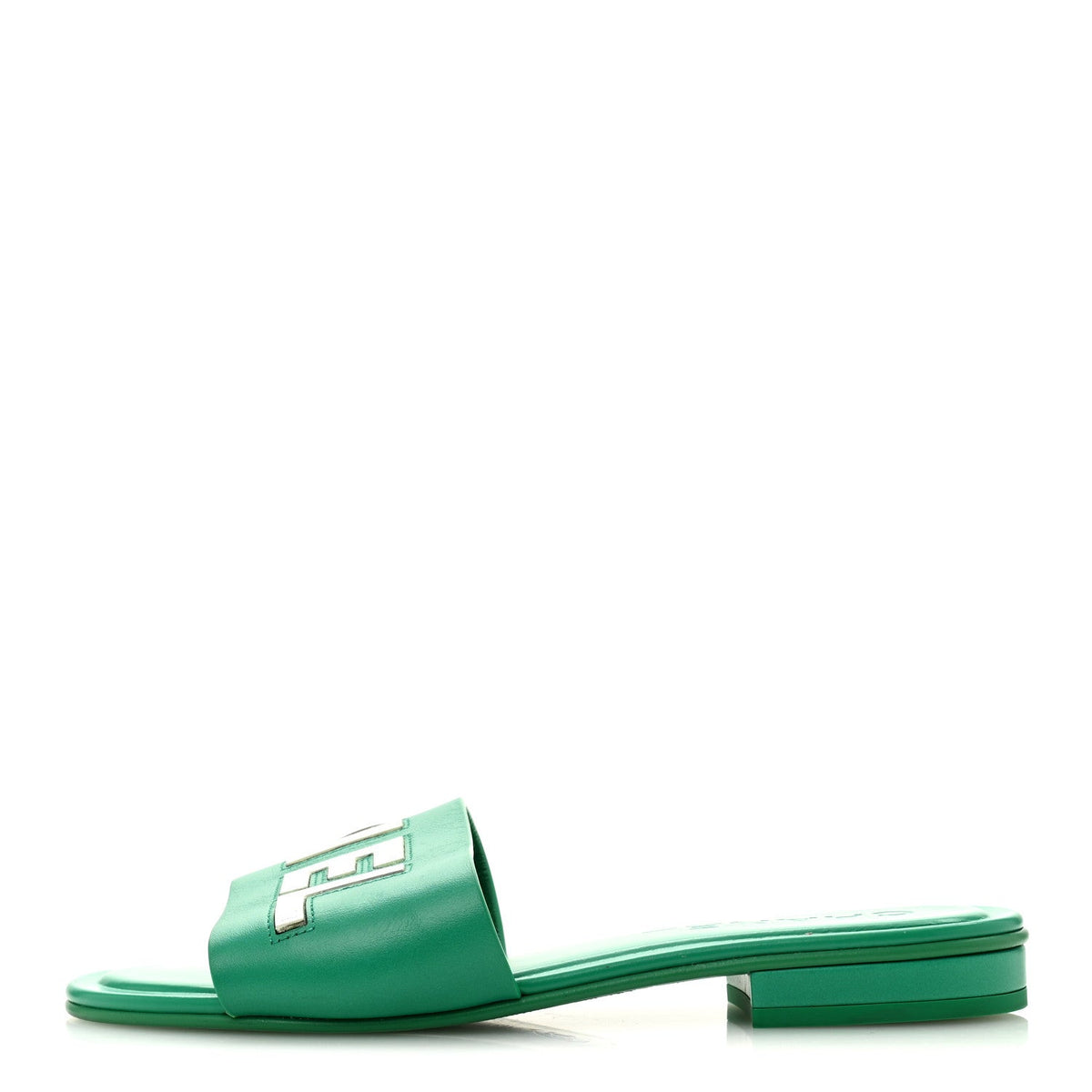 Calfskin Patent Calfskin Logo Mules 36 Green White