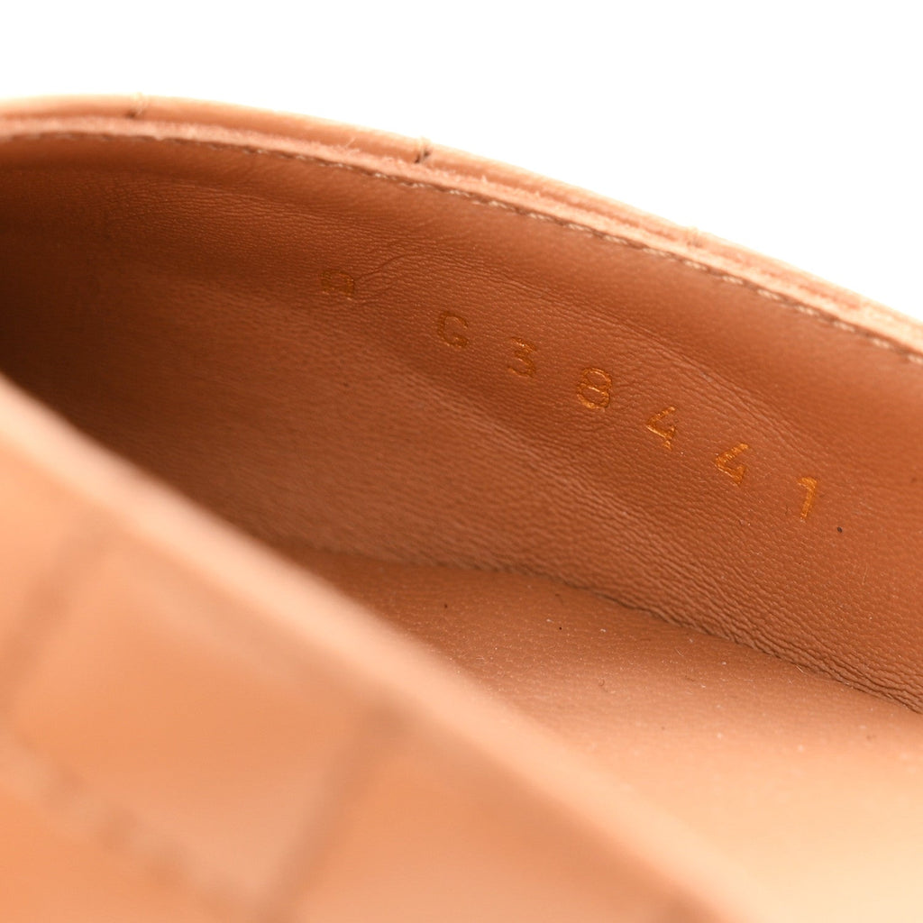 Patent Lambskin Quilted Cap Toe Ballerina Flats 36 Light Brown Black