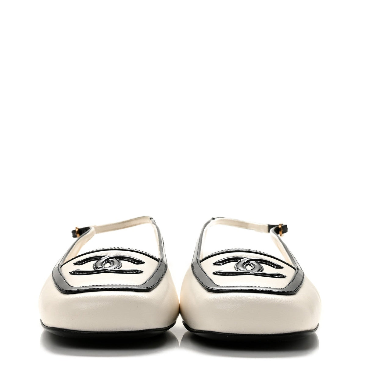 Lambskin Patent Calfskin CC Slingback Flats 37.5 White Black