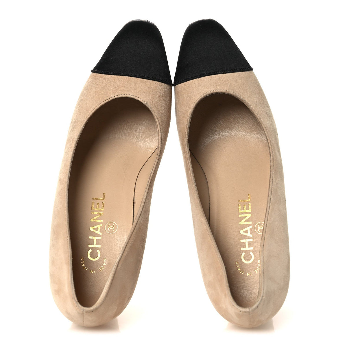 Suede Satin Cap Toe Low Heel Pumps 36 Beige Black