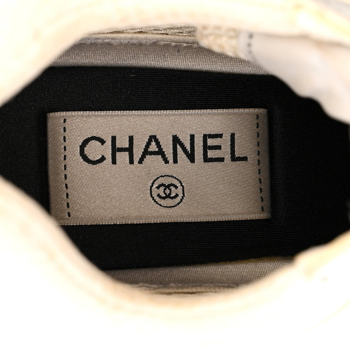 Fabric Laminated Calfskin Stretch CC Sneakers 36.5 White Silver