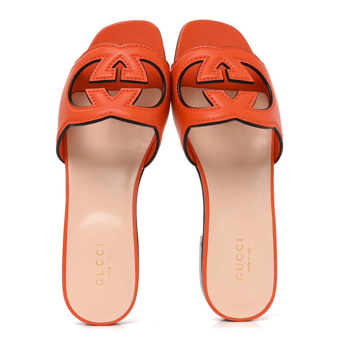 Cosmos Softy Calfskin Interlocking G Cut Out Slide Sandals 35.5 Deep Orange