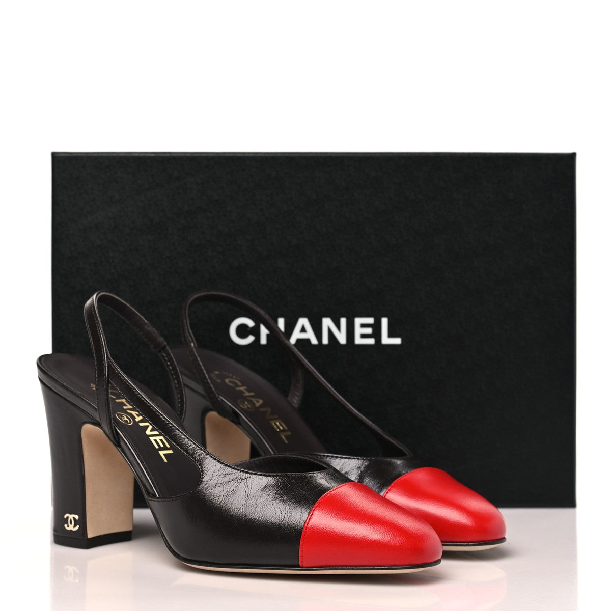 Crumpled Shiny Lambskin Cap Toe CC Slingback Pumps 37 Dark Brown Red