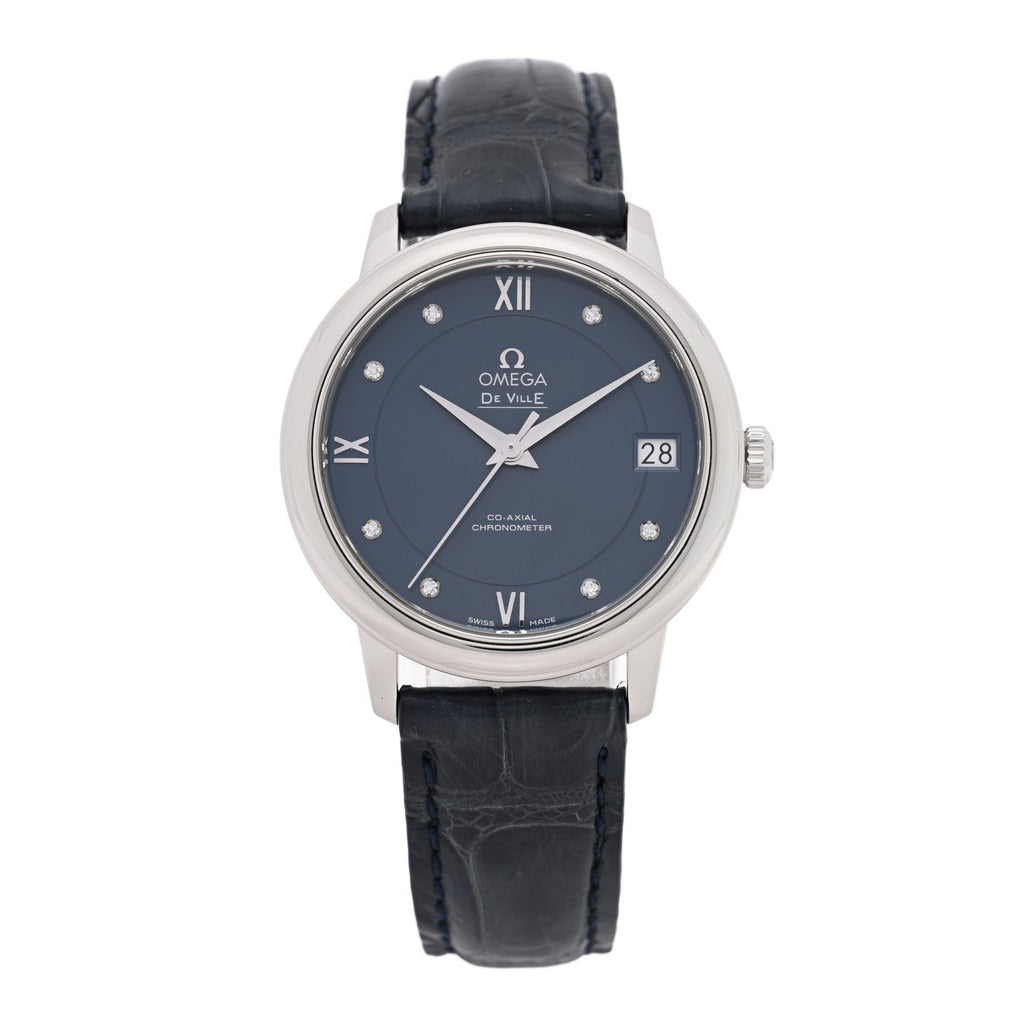 Stainless Steel Alligator Diamond 32.7mm De Ville Prestige Automatic Watch Blue 424.13.33.20.53.001