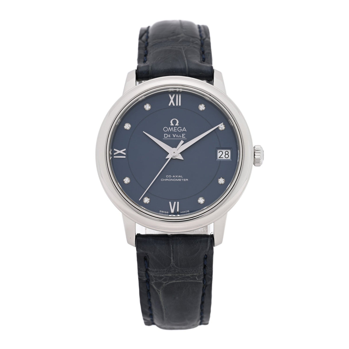 Stainless Steel Alligator Diamond 32.7mm De Ville Prestige Automatic Watch Blue 424.13.33.20.53.001