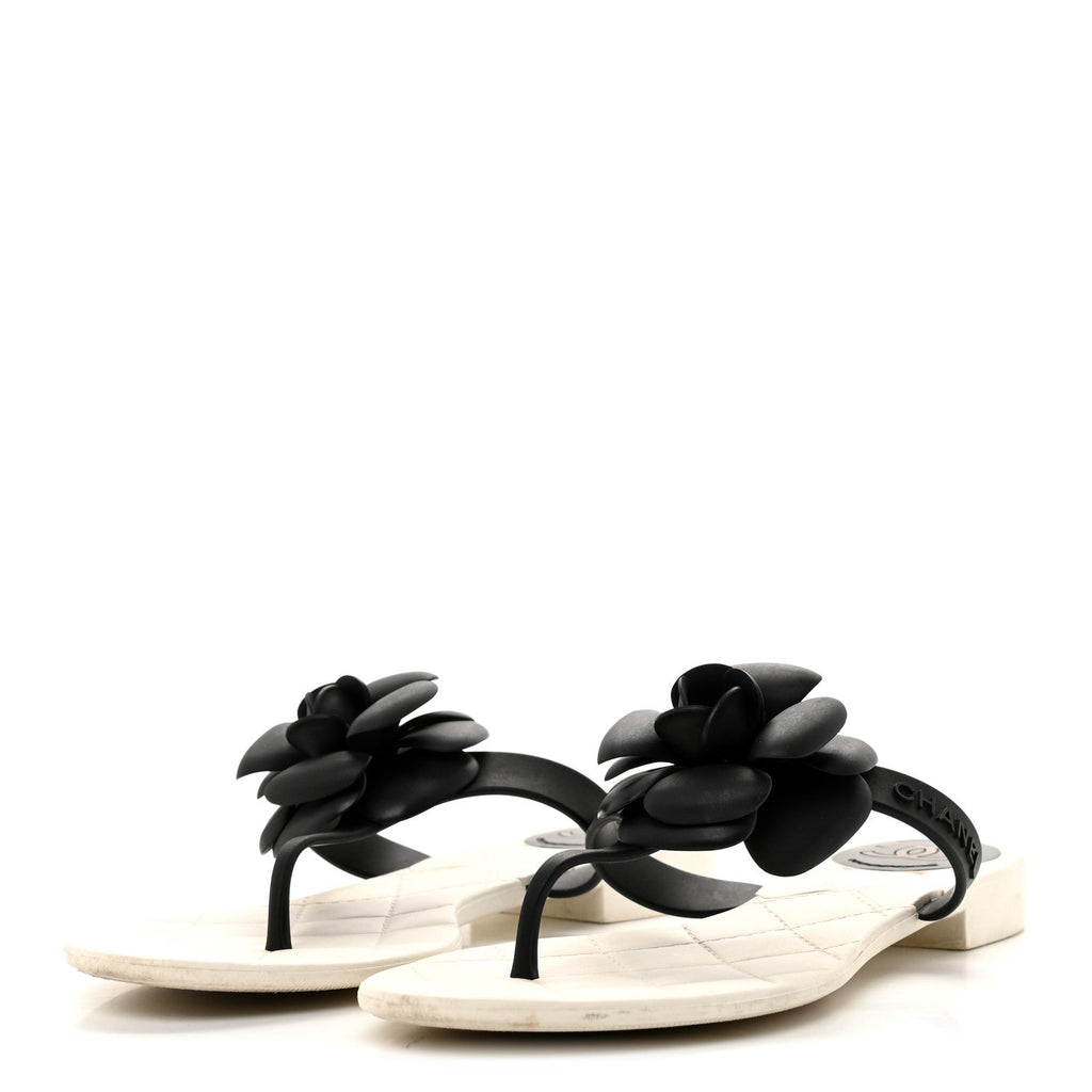 Jelly Quilted Camellia Thong Sandals 39 White Black