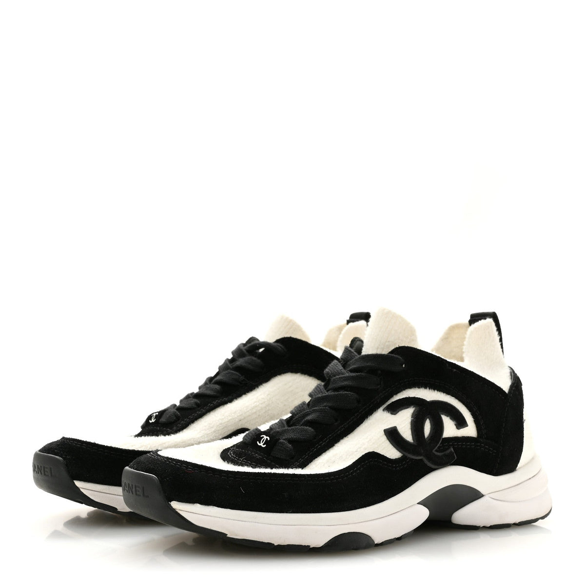Fabric Suede Calfskin CC Sneakers 38 White Black