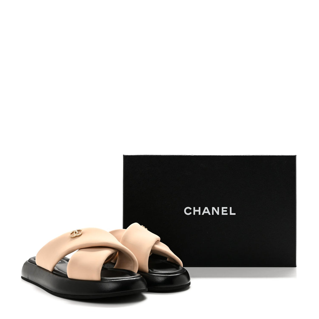 Fabric CC Mules Sandals 40 Light Beige