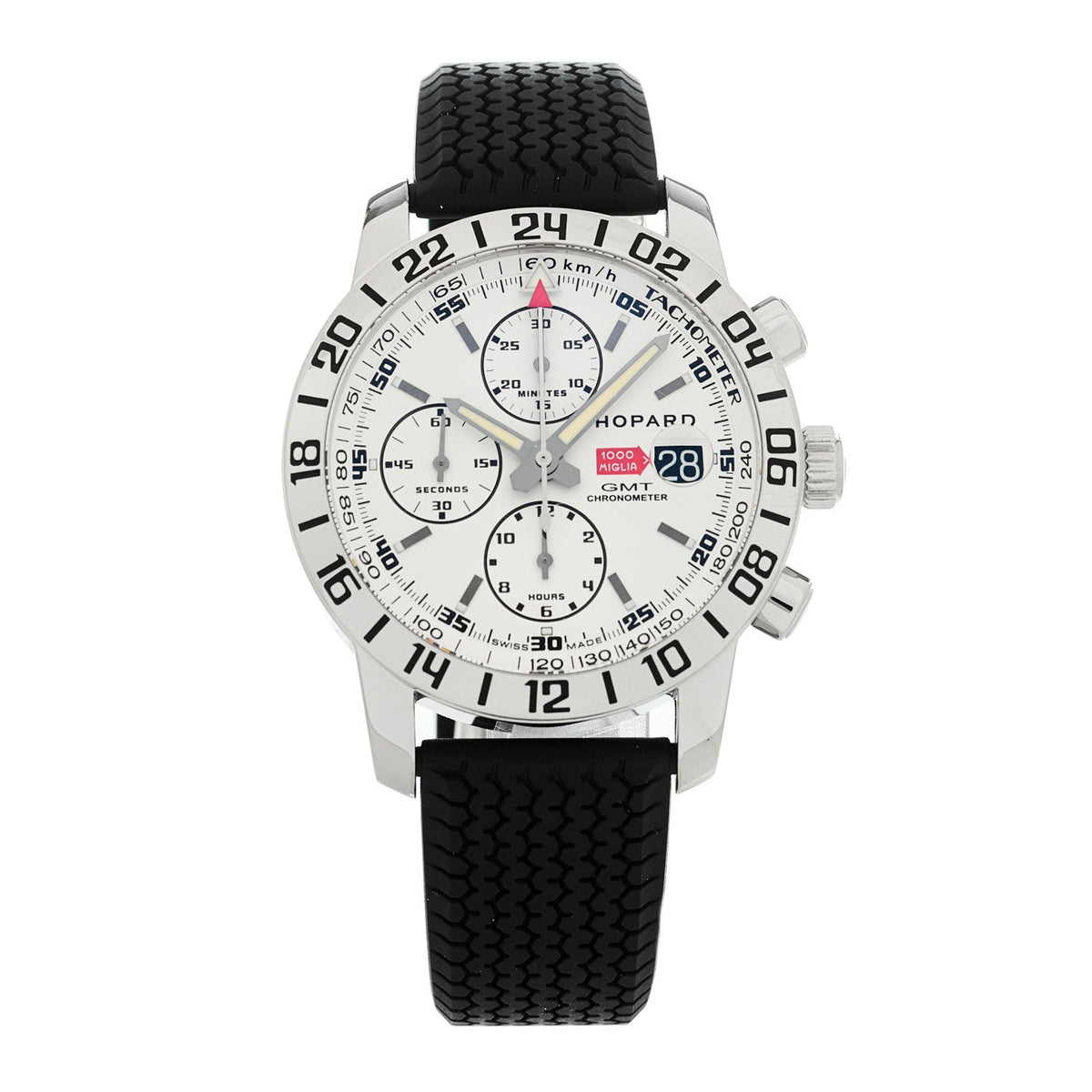 Stainless Steel Rubber 42mm Mille Miglia Chronograph Automatic Watch White