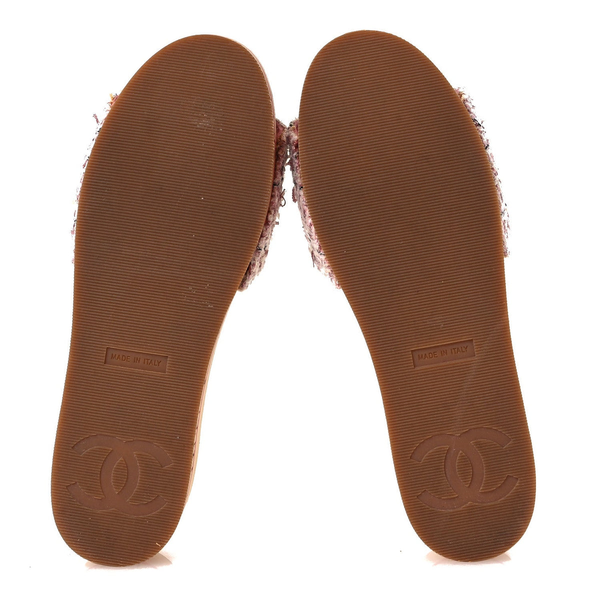 Tweed Lambskin Cork CC Mule Sandals 36 Pink Red