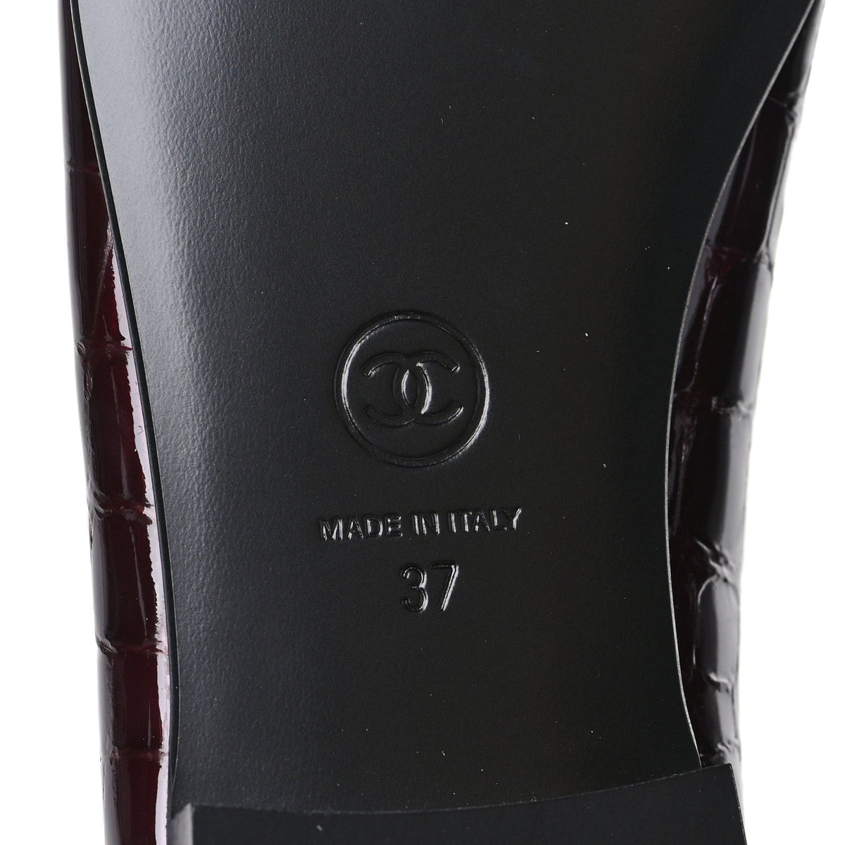 Patent Calfskin Crocodile Embossed Ballerina Flats 37 Dark Burgundy Black