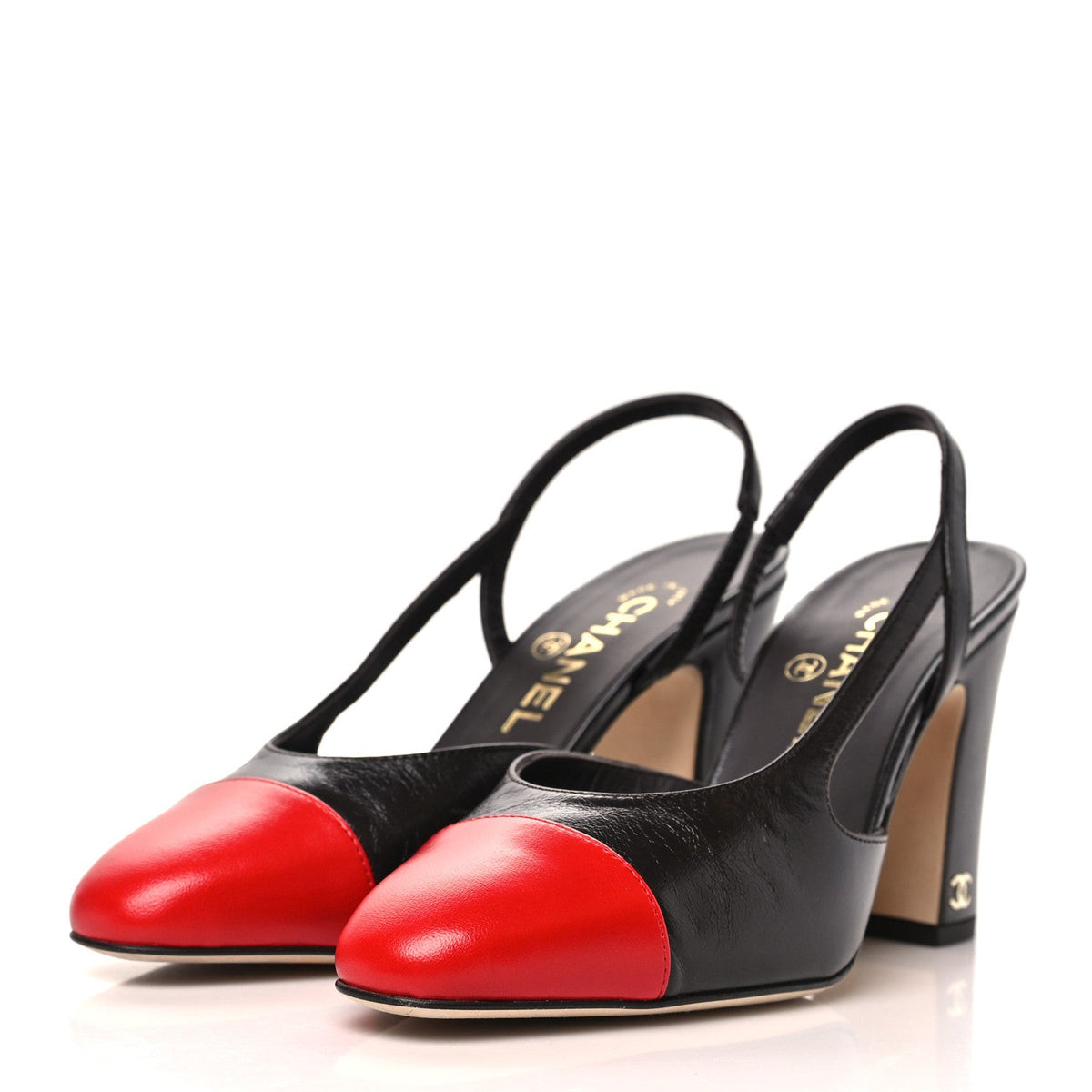 Crumpled Shiny Lambskin Cap Toe CC Slingback Pumps 37 Dark Brown Red