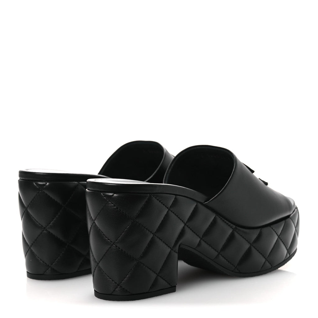Lambskin Quilted CC Platform Mules 39 Black