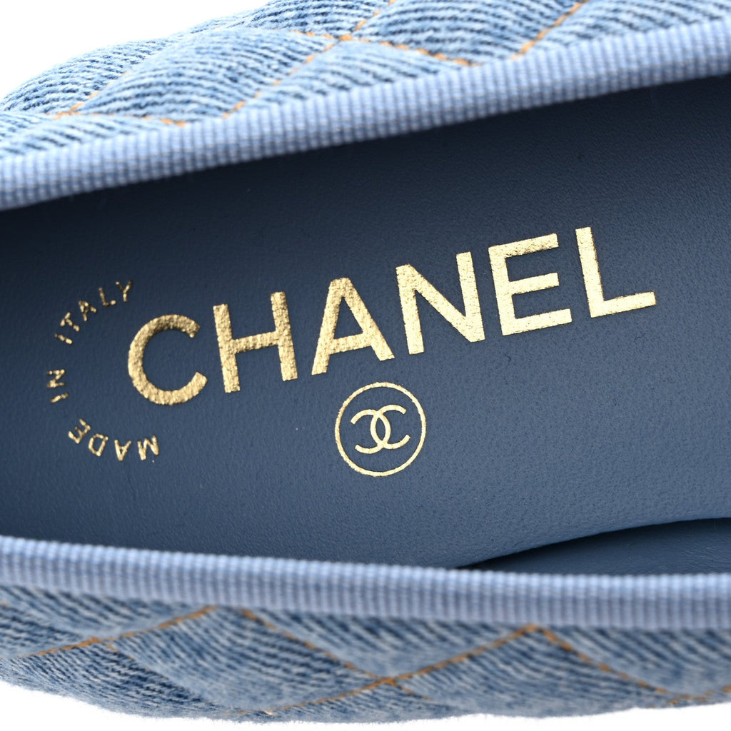 Denim Quilted CC Cap Toe Ballerina Flats 38.5 Light Blue