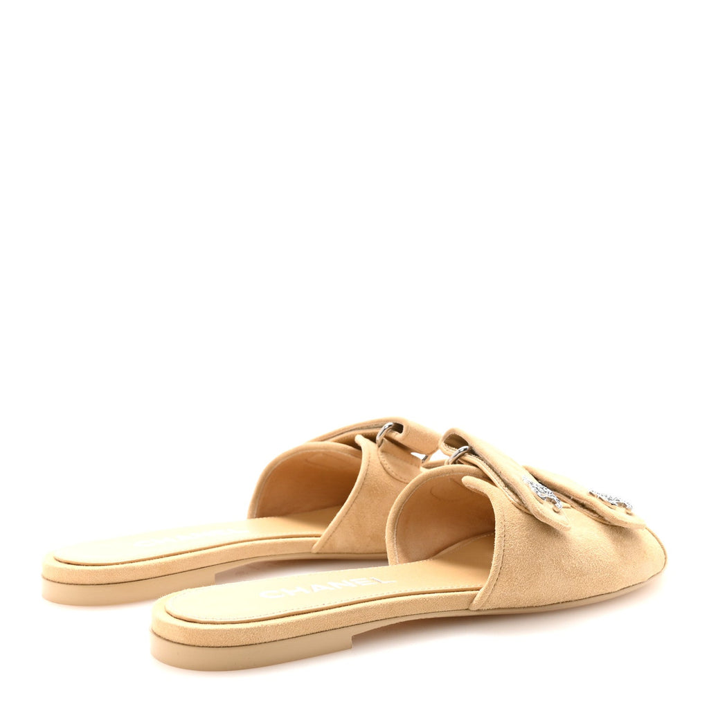Suede Kidskin Velcro Mules 38 Beige