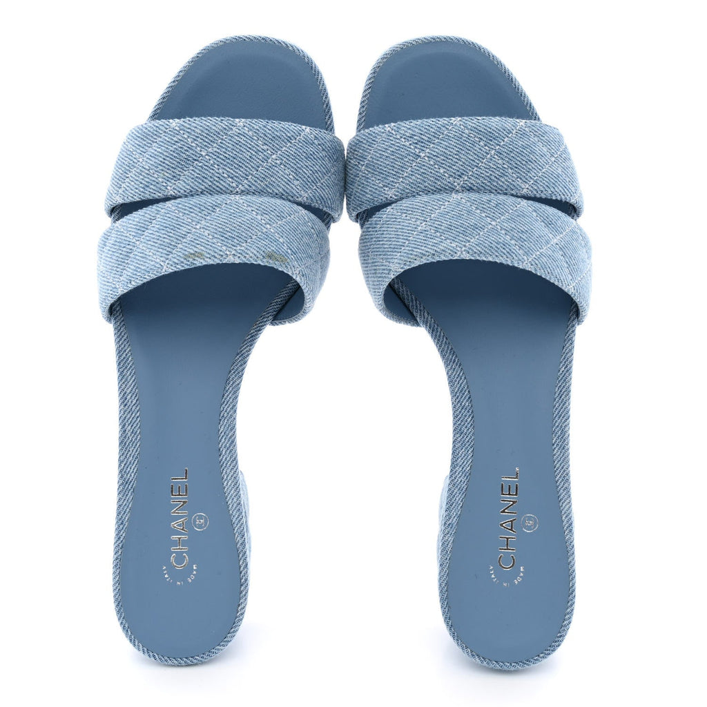 Denim Quilted Mules 38 Blue