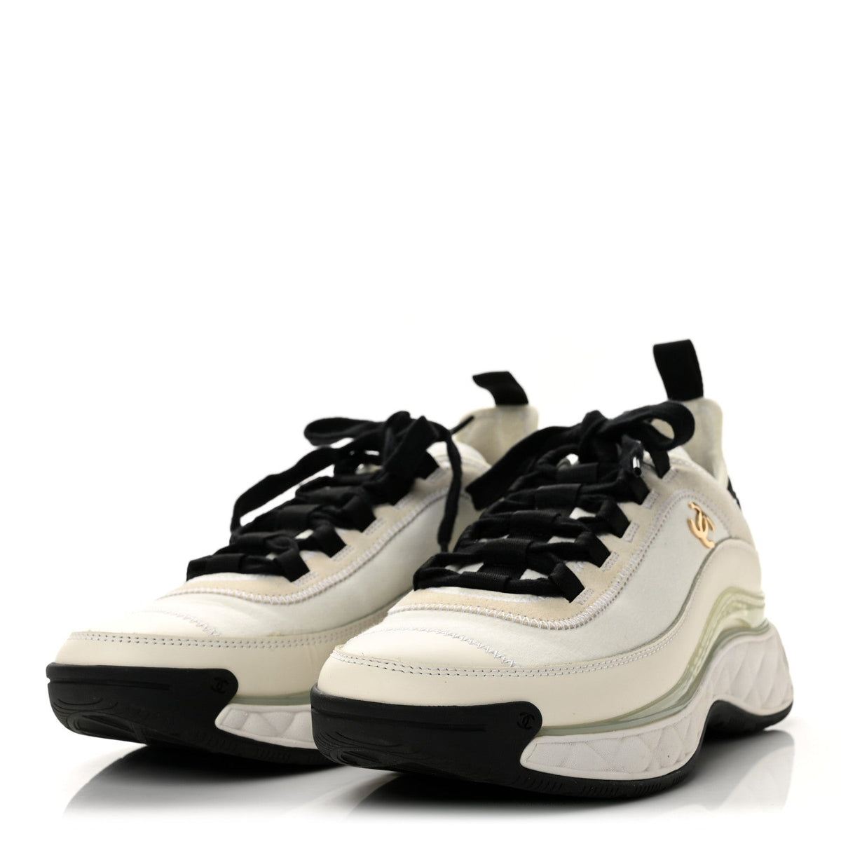 Velvet Calfskin Mixed Fibers CC Sneakers 37.5 Ivory Black