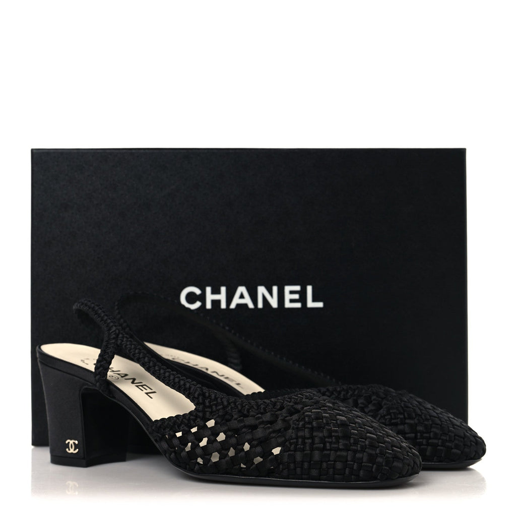 Satin Braided Slingback Flats 39.5 Black