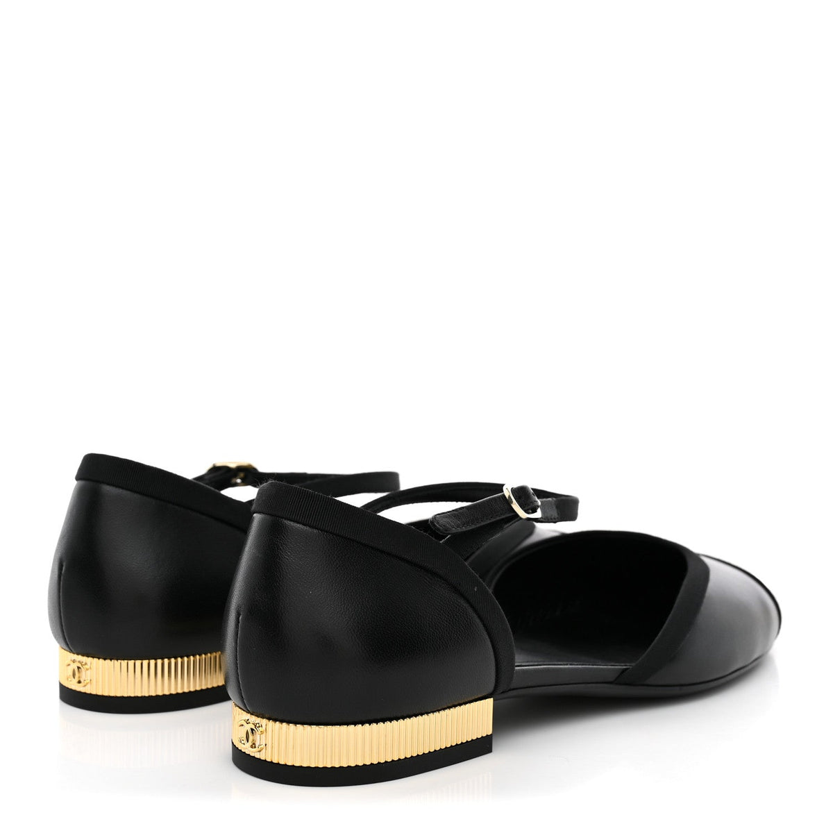 Lambskin Grosgrain Cap Toe Mary Jane Flats 38.5 Black