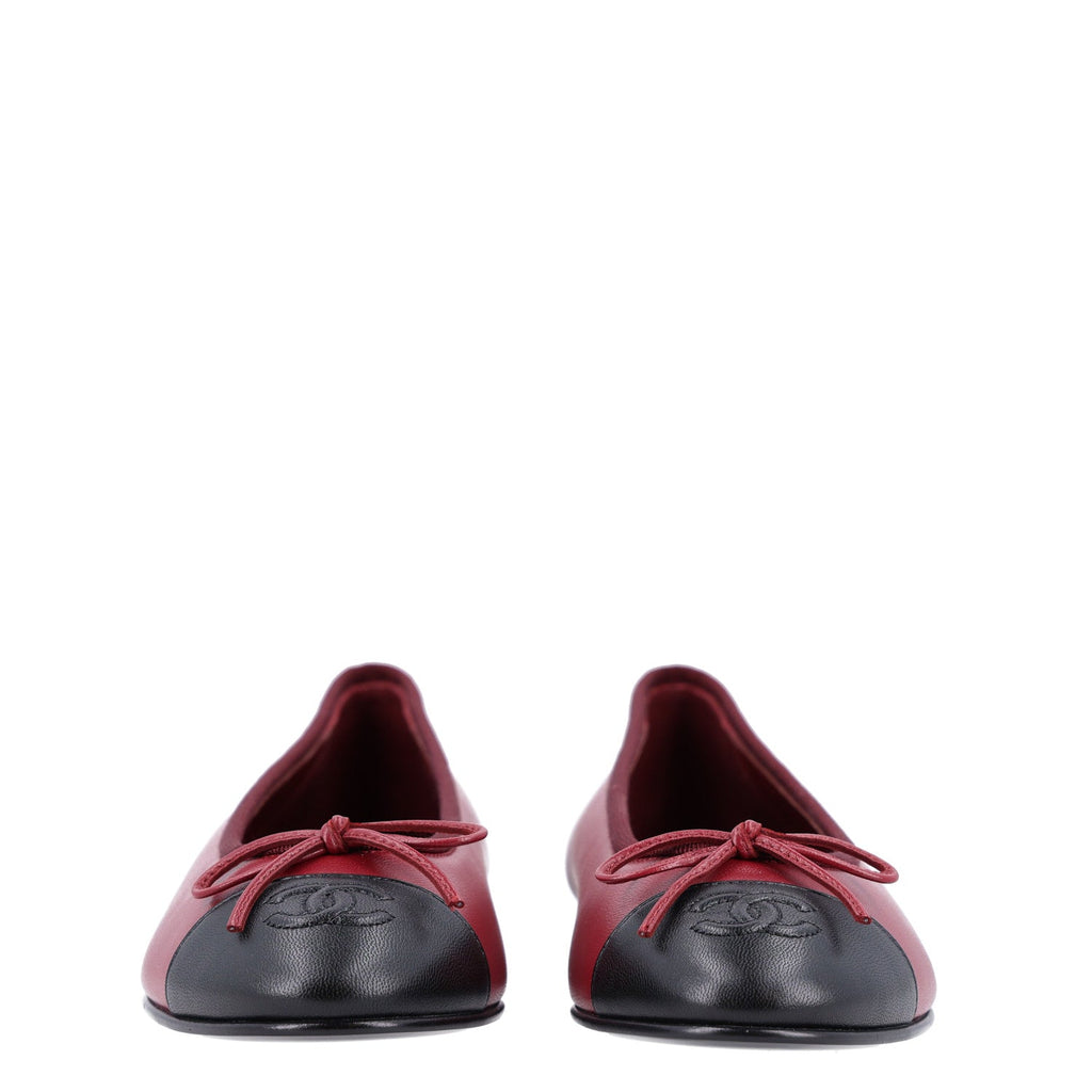 Lambskin Cap Toe CC Ballerina Flats 36.5 Burgundy Black