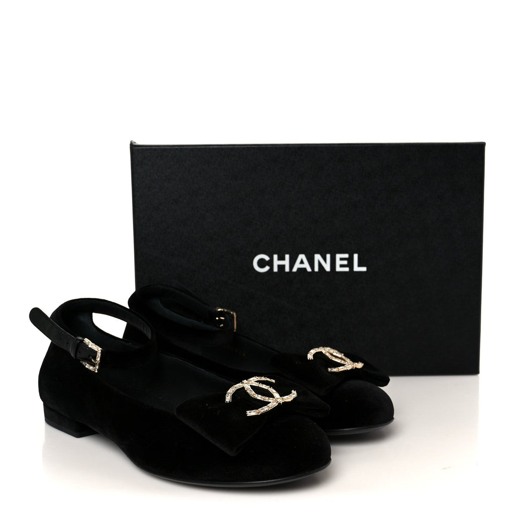 Velvet Strass CC Bow Mary Jane Flats 38.5 Black