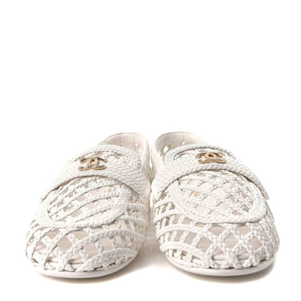 Braided Lambskin CC Mocassin Loafers 41 White 37 White