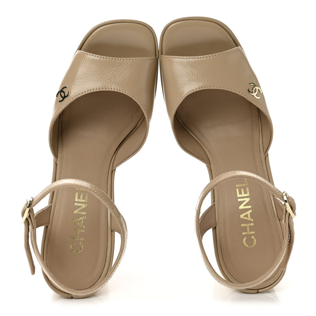 Calfskin CC Platform Sandals 37 Light Beige