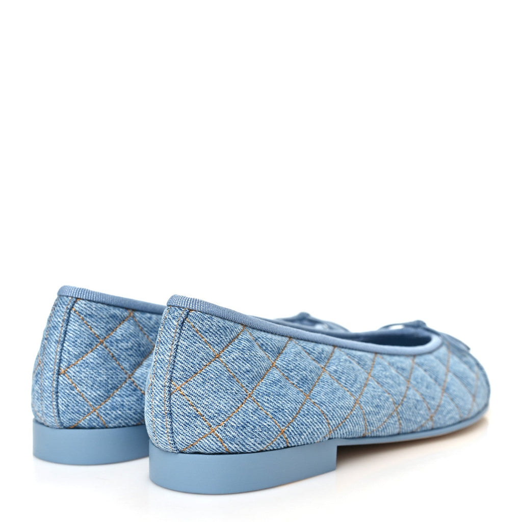 Washed Denim Quilted Cap Toe CC Ballerina Flats 37 Blue