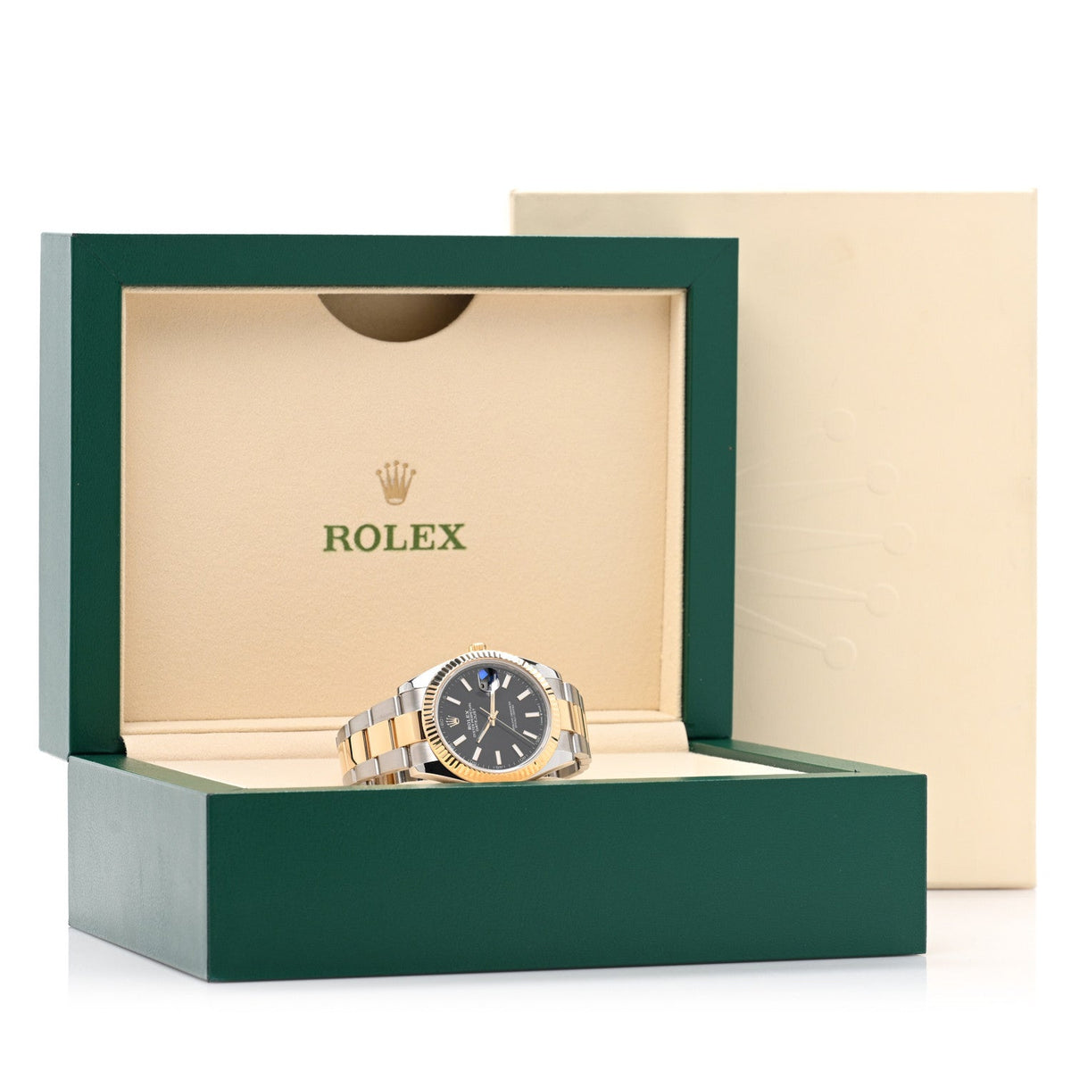 Stainless Steel 18K Yellow Gold 41mm Oyster Perpetual Datejust Watch Black 126333