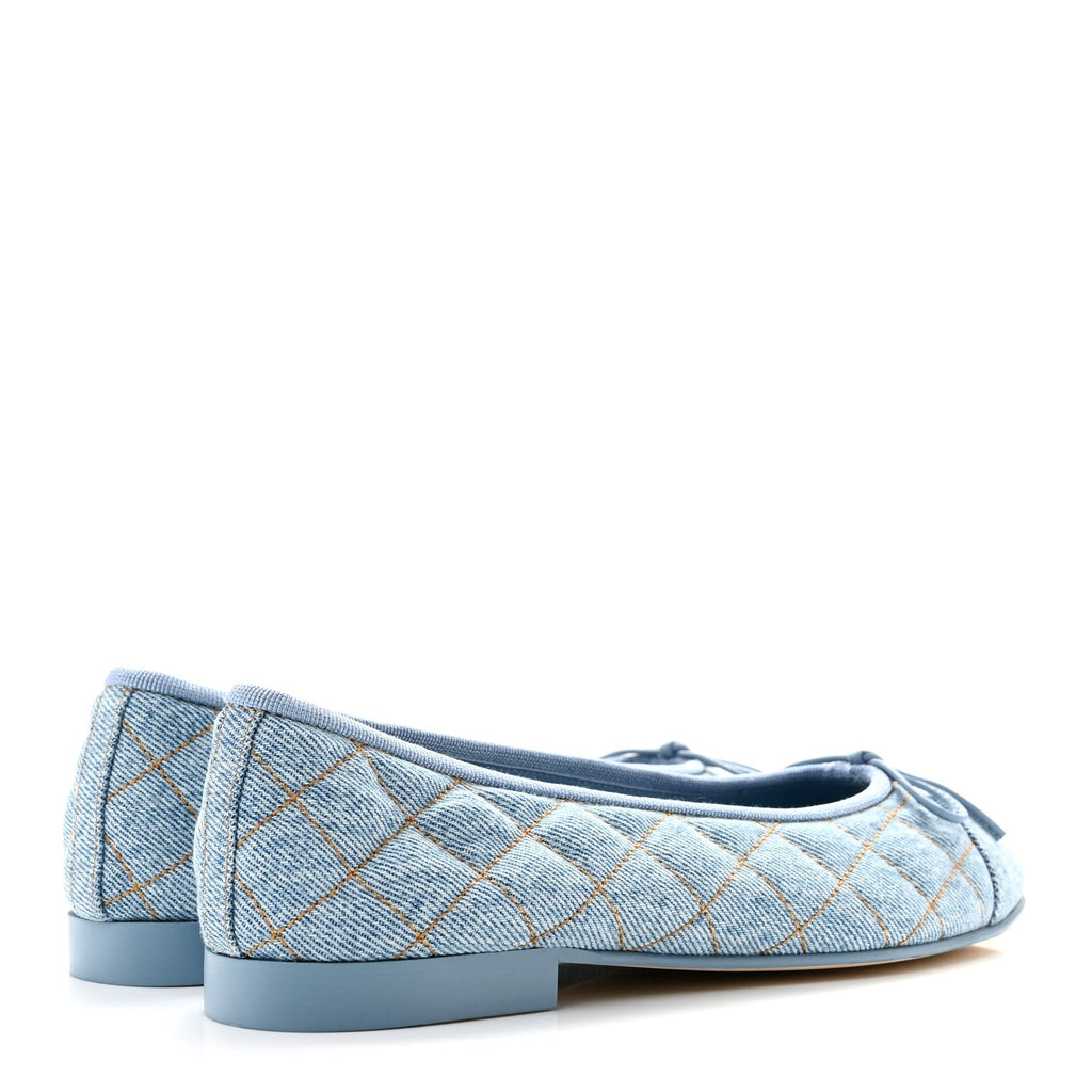 Denim Quilted Cap Toe CC Ballerina Flats 36.5 Light Blue