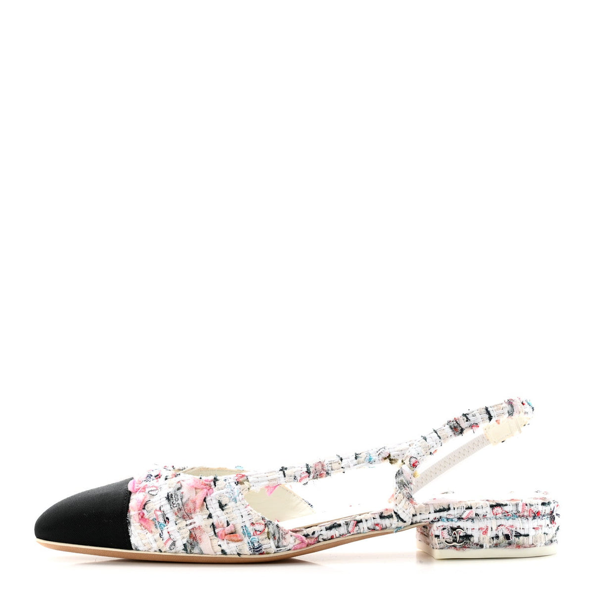 Tweed Grosgrain Cap Toe CC Slingback Flat 36.5 Pink Multicolor
