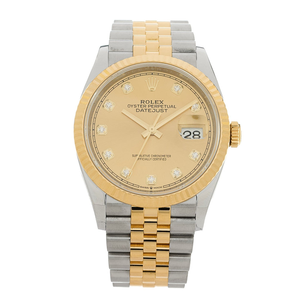 Stainless Steel 18K Yellow Gold Diamond 36mm Oyster Perpetual Datejust Watch Champagne 126233