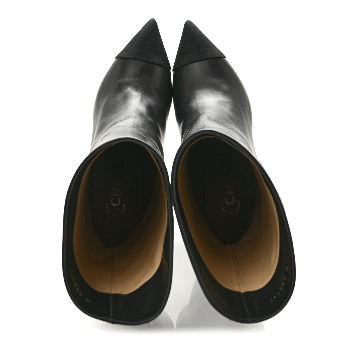 Lambskin Grosgrain Cap Toe Short Boots 35.5 Black
