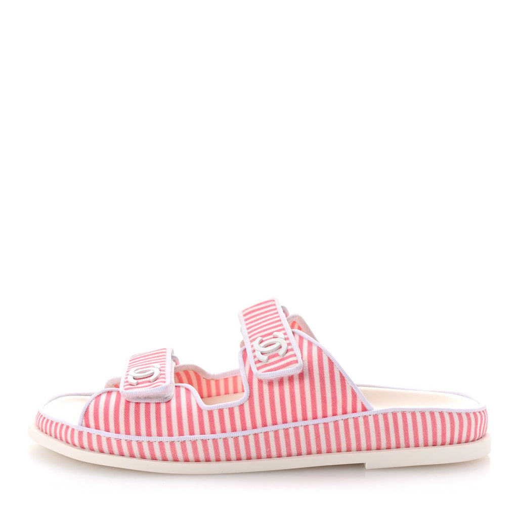 Printed Cotton Velcro Dad Flat Mules 41 White Pink