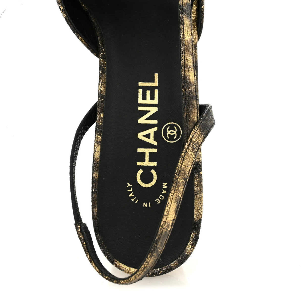 Laminated Lambskin Grosgrain Cap Toe CC Slingback Pumps 38 Gold Black