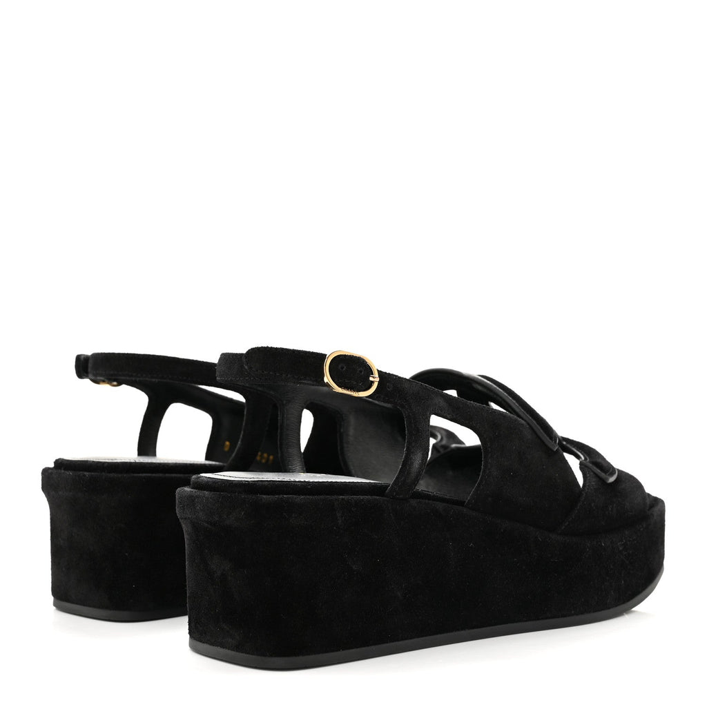 Suede Calfskin Platform CC Sandals 35 Black